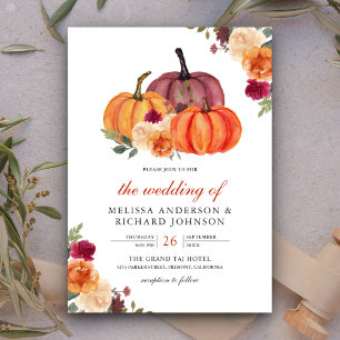 Burnt Orange and Burgundy Floral Pumpkin Wedding Invitation