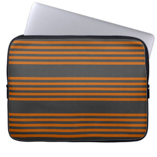 Burnt orange and charcoal five stripe pattern laptop sleeve