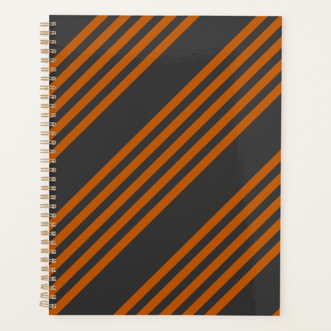 Burnt orange and charcoal five stripe pattern planner (Front)