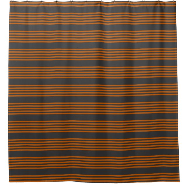 Burnt orange and charcoal five stripe pattern shower curtain (Front)