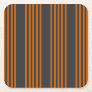 Burnt orange and charcoal five stripe pattern square paper coaster