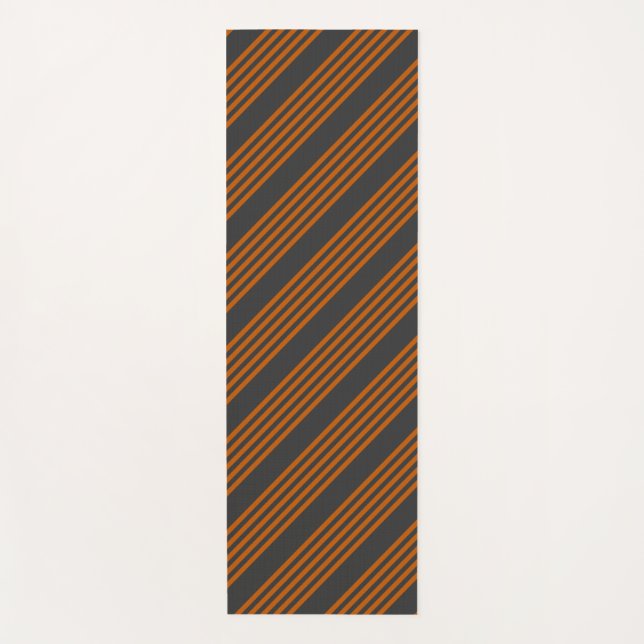 Burnt orange and charcoal five stripe pattern yoga mat (Front)