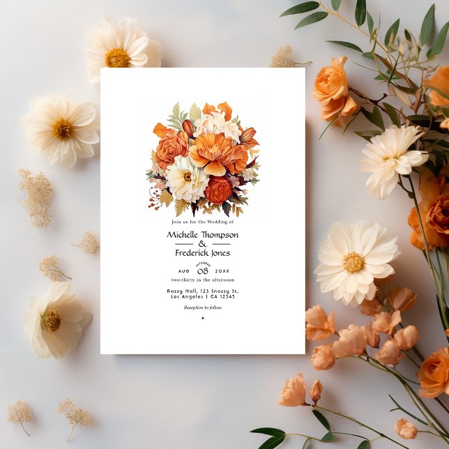 Burnt Orange and Cream Floral Wedding Invitation (Creator Uploaded)