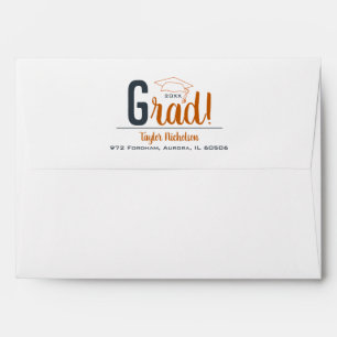 Burnt Orange and Dark Grey Graduation Cap Envelope
