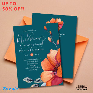 Burnt Orange and Dark Teal Wedding Invitations