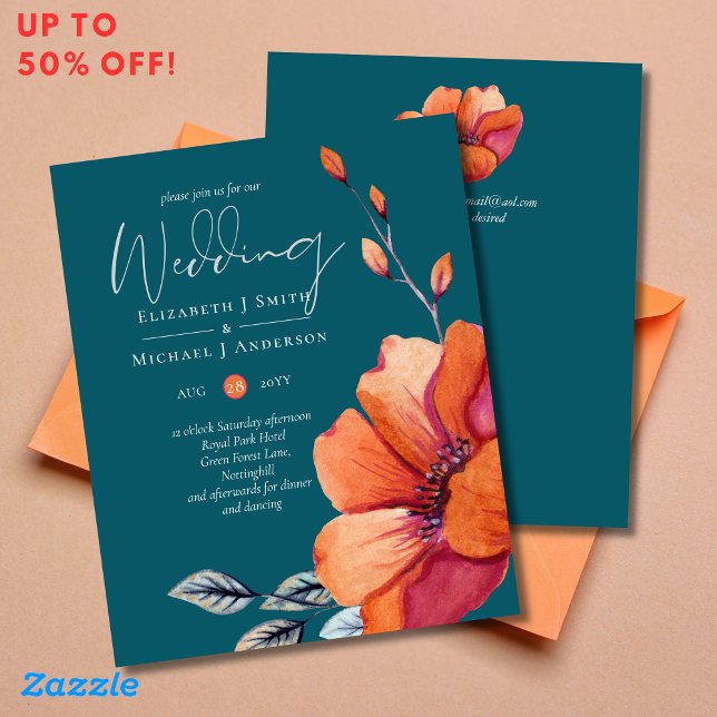 Burnt Orange and Dark Teal Wedding Invites BUDGET (Creator Uploaded)