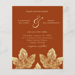 Burnt Orange And Gold Rustic Leaves Wedding Invite