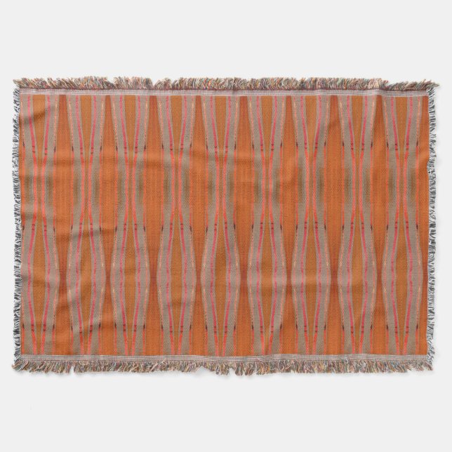 Burnt Orange and Grey Throw Blanket with Fringe (Front)