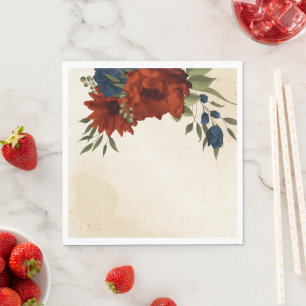 burnt orange and navy blue floral napkin