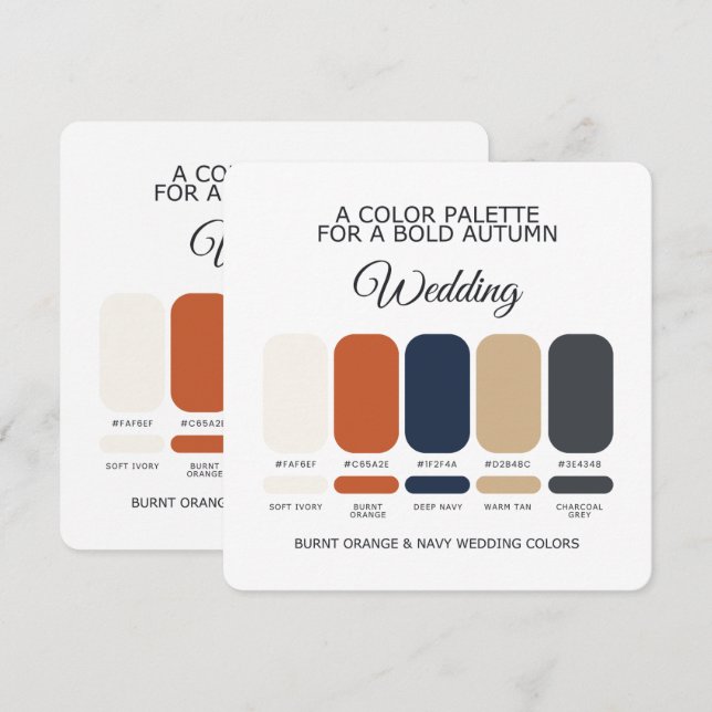 Burnt Orange and Navy Wedding Color Palette Card (Front/Back)