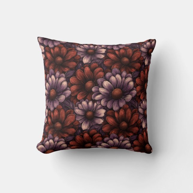 Burnt Orange and Plum Fall Florals - Elegant  Cushion (Front)