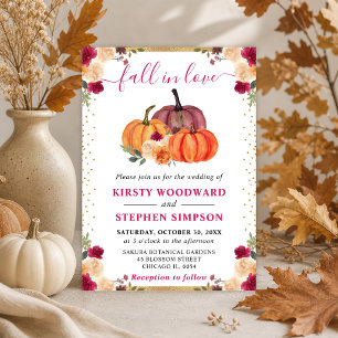 Burnt Orange and Red Floral Pumpkins Fall Wedding Invitation