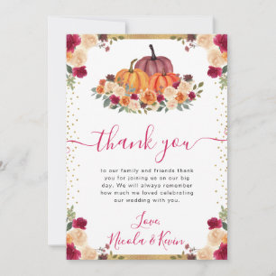 Burnt Orange and Red Floral Pumpkins Fall Wedding Thank You Card