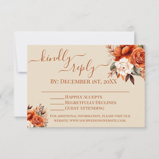 Burnt Orange and Rust Floral RSVP  Invitation (Front)