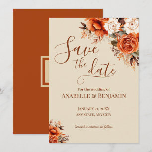 Burnt Orange and Rust Floral Wedding Save The Date