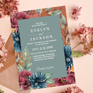 burnt orange and sage Modern Rustic Wedding  Invitation