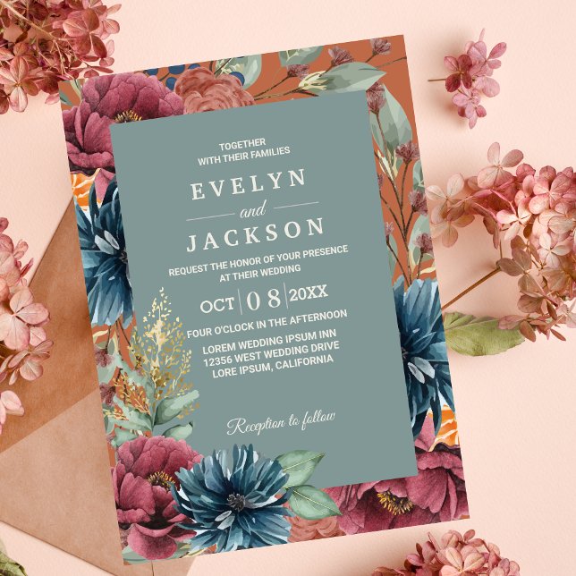 burnt orange and sage Modern Rustic Wedding  Invitation (Creator Uploaded)