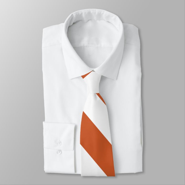 Burnt Orange and White Broad University Stripe Tie (Tied)