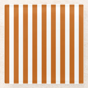 Burnt orange and white candy stripes glass coaster