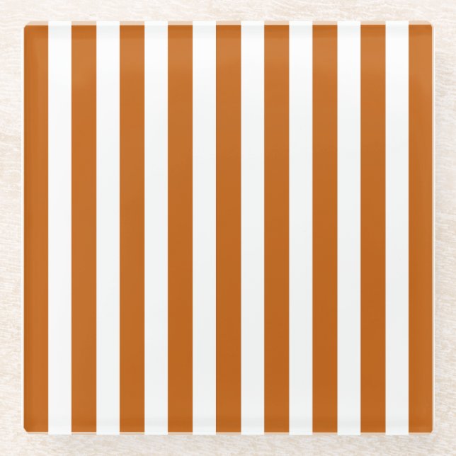 Burnt orange and white candy stripes glass coaster (Front)