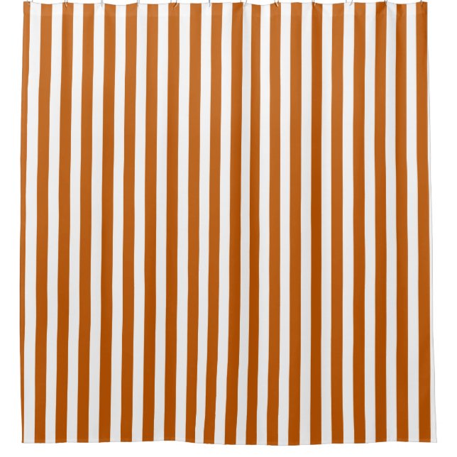 Burnt orange and white candy stripes shower curtain (Front)