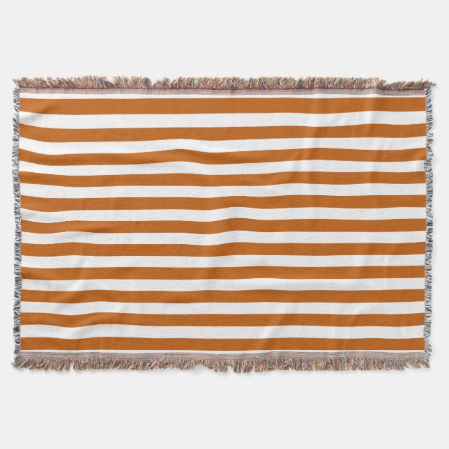 Burnt orange and white candy stripes throw blanket (Front)
