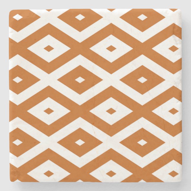 Burnt orange and white diamond pattern stone coaster (Front)