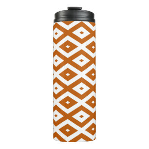 Burnt orange and white diamond pattern thermal tumbler