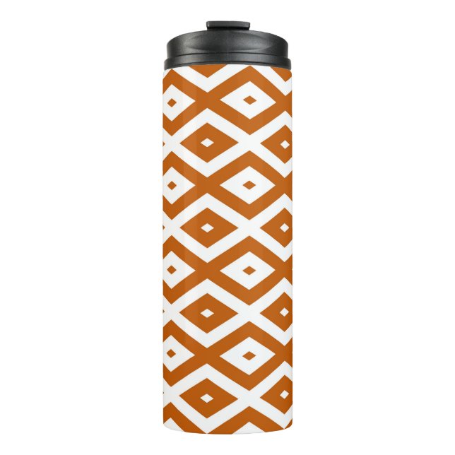 Burnt orange and white diamond pattern thermal tumbler (Front)