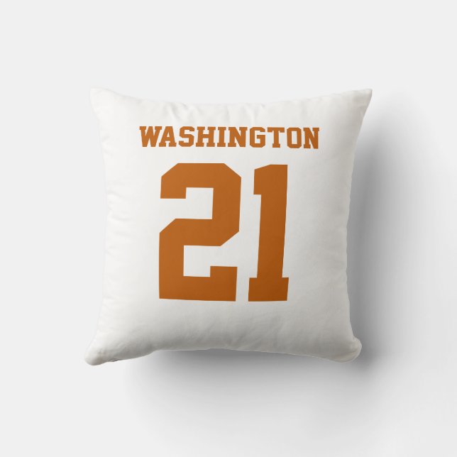 Burnt Orange and White Double-Sided Sports Jersey Cushion (Back)