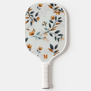 Burnt Orange and White Field Flower Monogram Pickleball Paddle