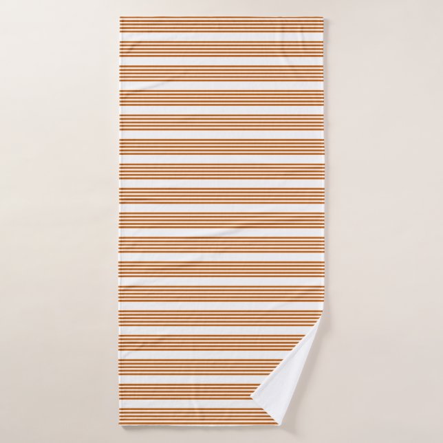 Burnt orange and white five stripe pattern bath towel (Bath Towel)