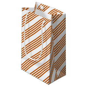 Burnt orange and white five stripe pattern small gift bag