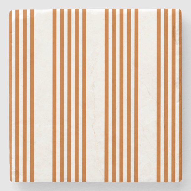 Burnt orange and white five stripe pattern stone coaster (Front)