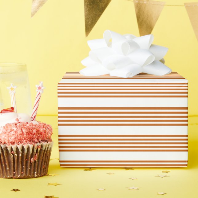 Burnt orange and white five stripe pattern wrapping paper (Birthday Party)