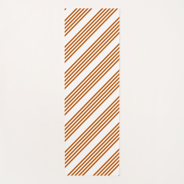 Burnt orange and white five stripe pattern yoga mat (Front)