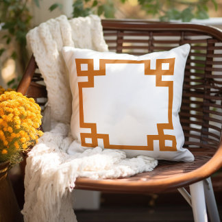 Burnt Orange and White Greek Key Border Cushion