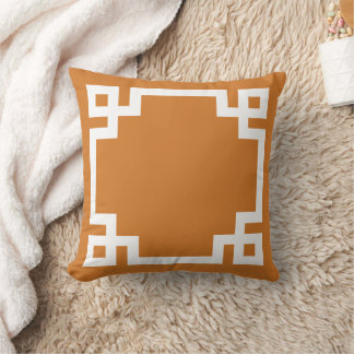 Burnt Orange and White Greek Key Border Cushion