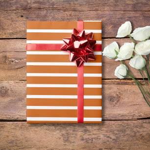 Burnt Orange and White Horizontal Striped Wrapping Paper