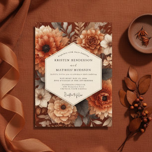 Burnt Orange Autumn Bloom Wedding Invitation