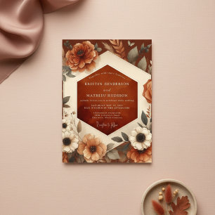 Burnt Orange Autumn Floral Romance Wedding Invitation