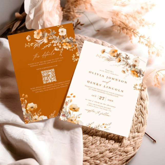 Burnt Orange Autumn Floral Wedding Invitation (Creator Uploaded)