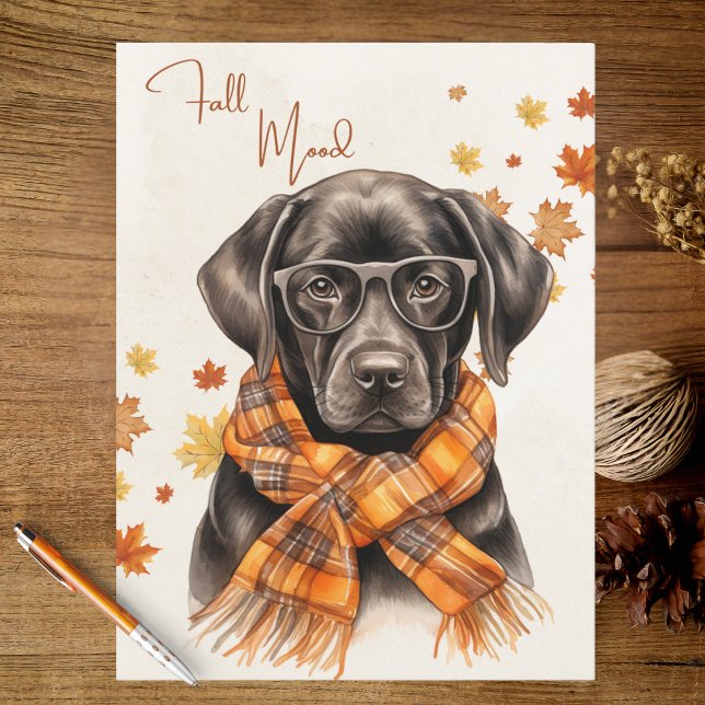 Burnt Orange Autumn Leaves Black Lab Fall Mood Postcard (Creator Uploaded)