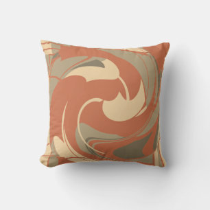 Burnt Orange Beige Taupe Abstract Flower Mosaic Cushion
