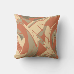 Burnt Orange Beige Taupe Swirling Lush Leaf Mosaic Cushion