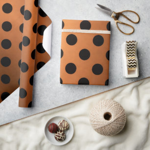 Burnt Orange & Black Polka Dot Wrapping Paper