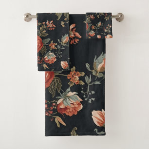 Burnt Orange Black Sage Dark Cottagecore Floral Bath Towel Set