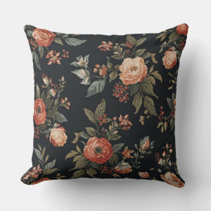 Burnt Orange Black Sage Dark Cottagecore Floral Cushion