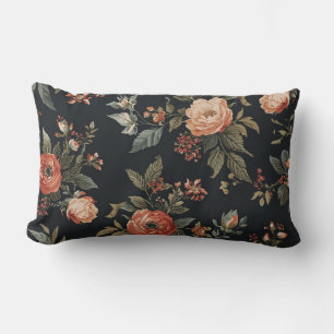 Burnt Orange Black Sage Dark Cottagecore Floral Lumbar Cushion