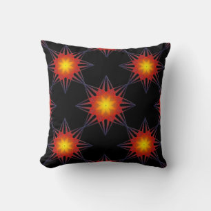 Burnt Orange Black Yellow Star Flower Cushion